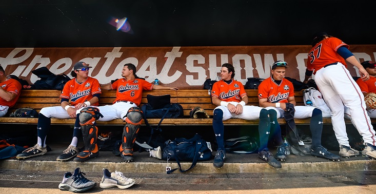 Auburn baseball players in dugout